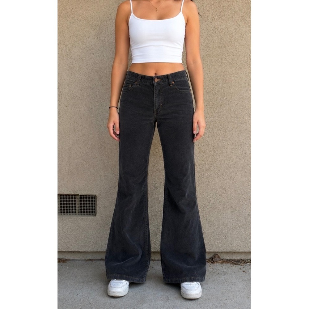 Vintage Polo Jeans Co Ralph Lauren Womens 8 Corduroy Pants Grey Flare Leg 32x31